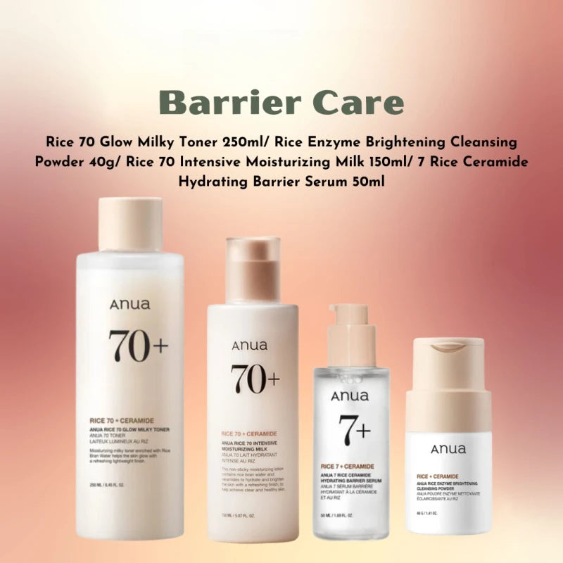 Anua Rice 70 Hydrating & Whitening Skincare Set – Glow Milky Toner, Moisturizing Lotion & 7 Hydration Serum