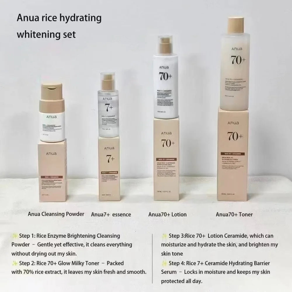 Anua Rice 70 Hydrating & Whitening Skincare Set – Glow Milky Toner, Moisturizing Lotion & 7 Hydration Serum