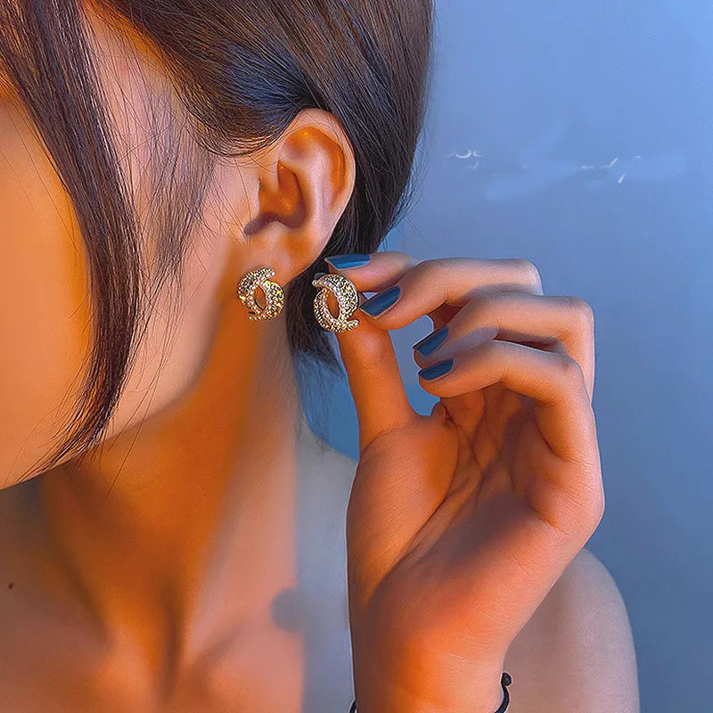 Elegant Double Moon Pearl Stud Earrings