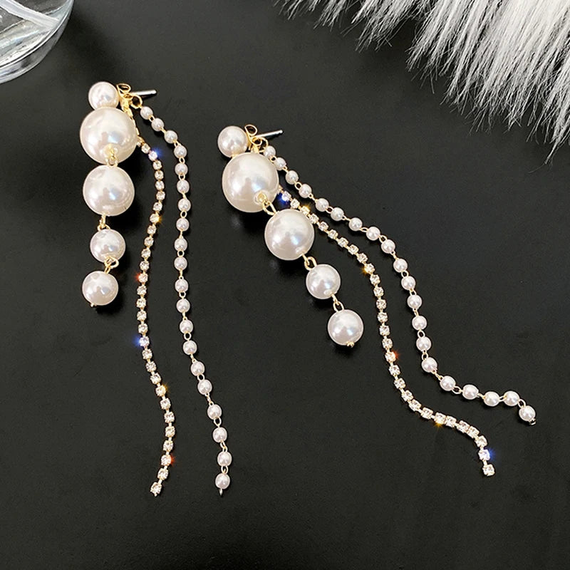 Elegant Long Pearl Tassel Earrings