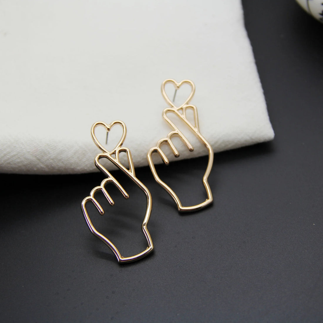 Minimalist Love Hand Heart Drop Earrings