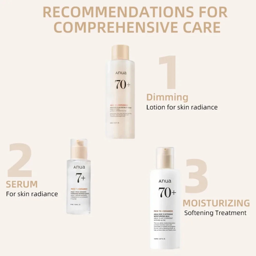 Anua Rice 70 Hydrating & Whitening Skincare Set – Glow Milky Toner, Moisturizing Lotion & 7 Hydration Serum