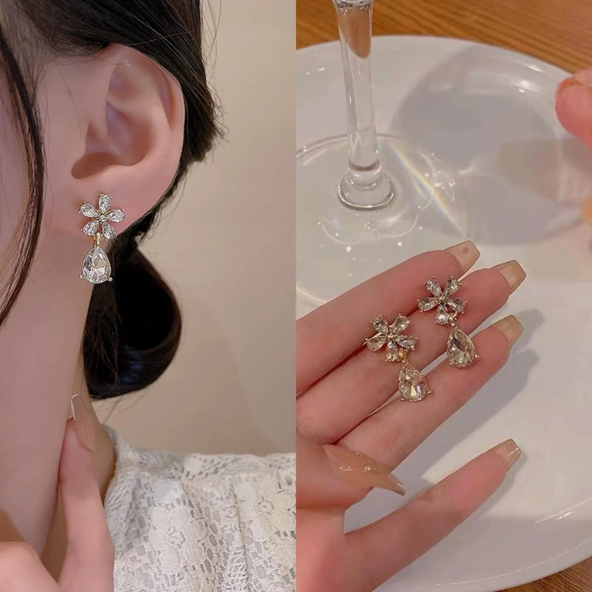 Luxury Crystal Blossom Drop Earrings for Party & Wedding