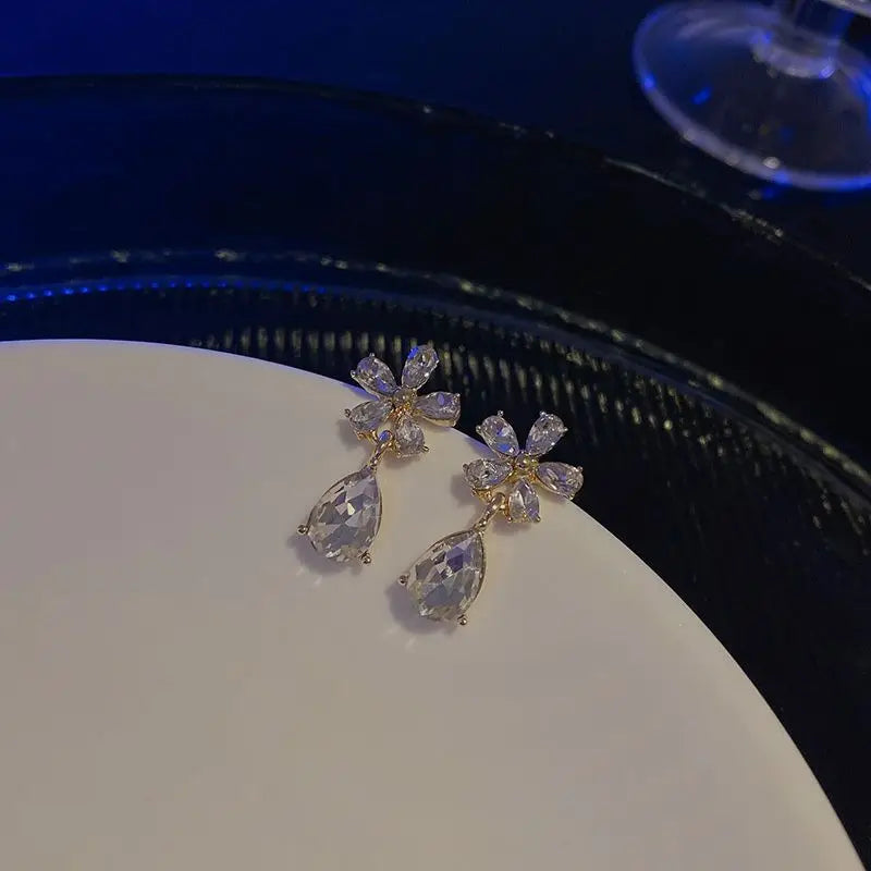 Luxury Crystal Blossom Drop Earrings for Party & Wedding
