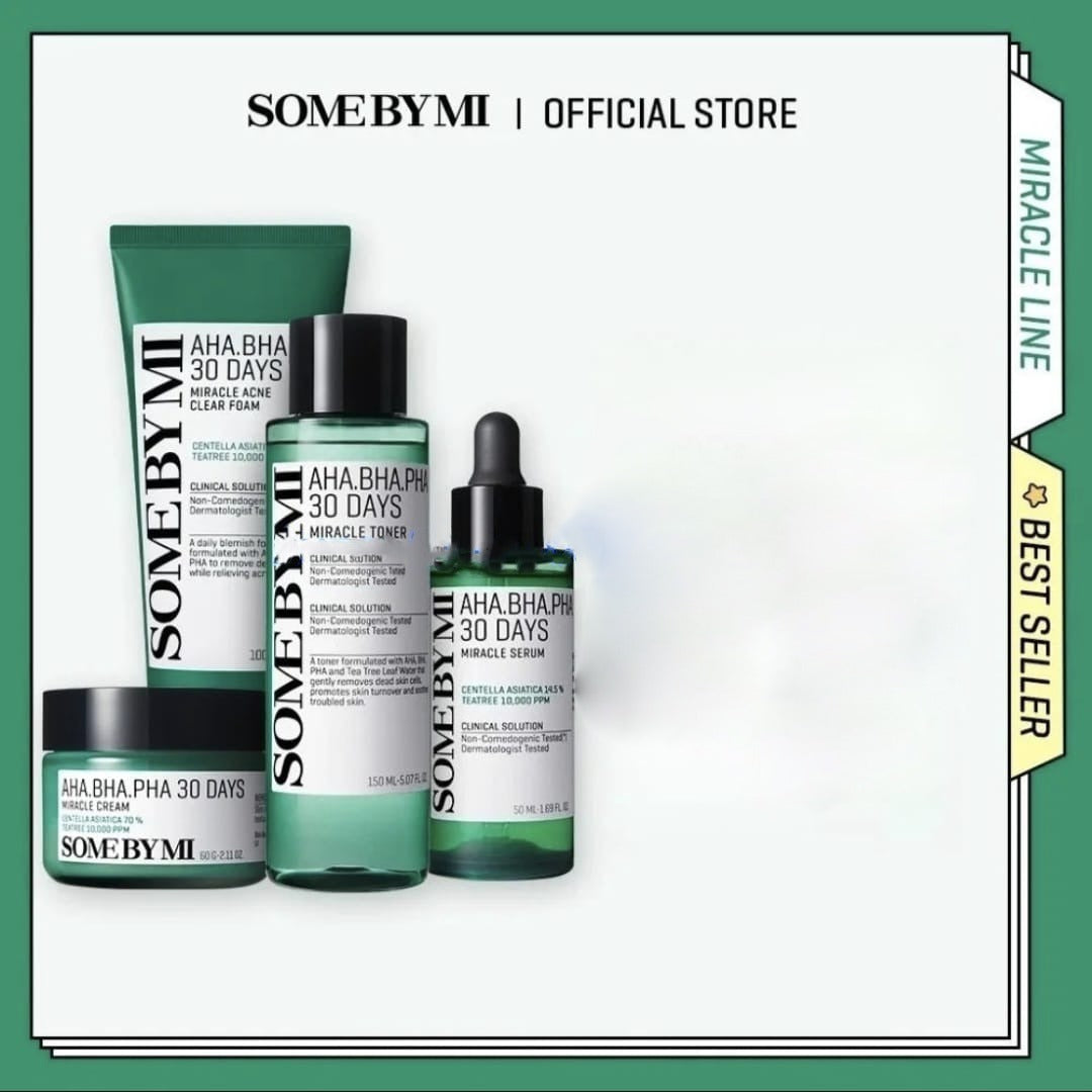 SOME BY MI AHA·BHA·PHA 30-Day Miracle Skincare Set – Toner, Serum, Cream & Foam Cleanser for Acne-Prone Skin