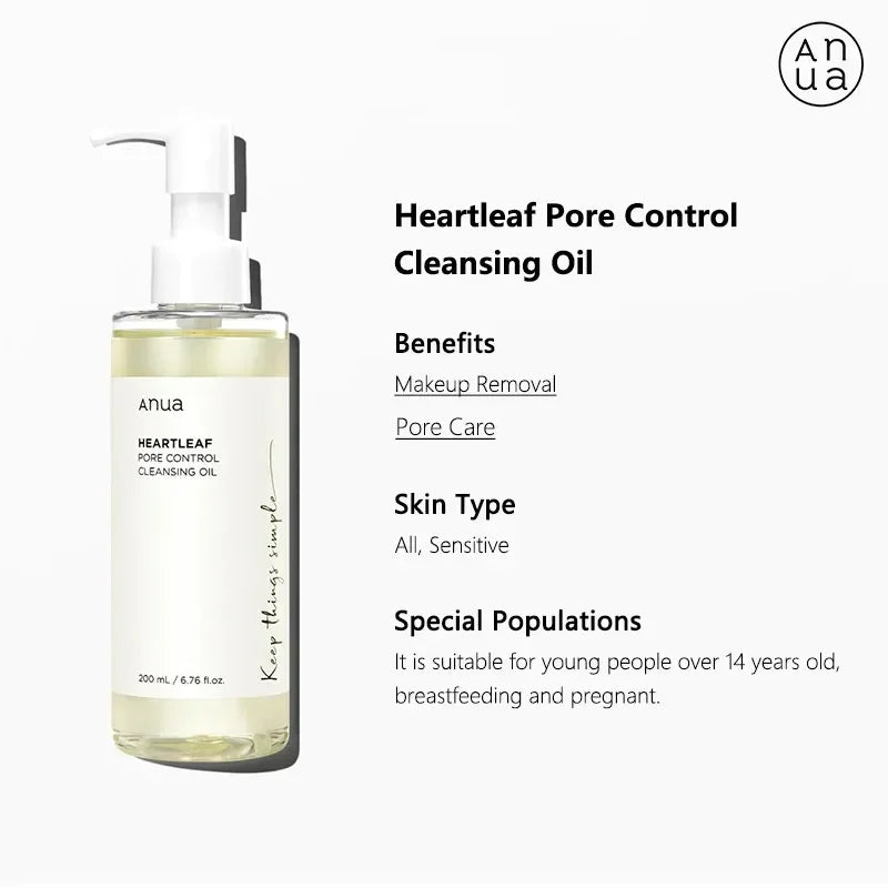 Anua Heartleaf Pore Control Cleansing Oil – Deep Makeup Remover &amp; Blackhead Dissolving Facial Cleanser (200ml)
