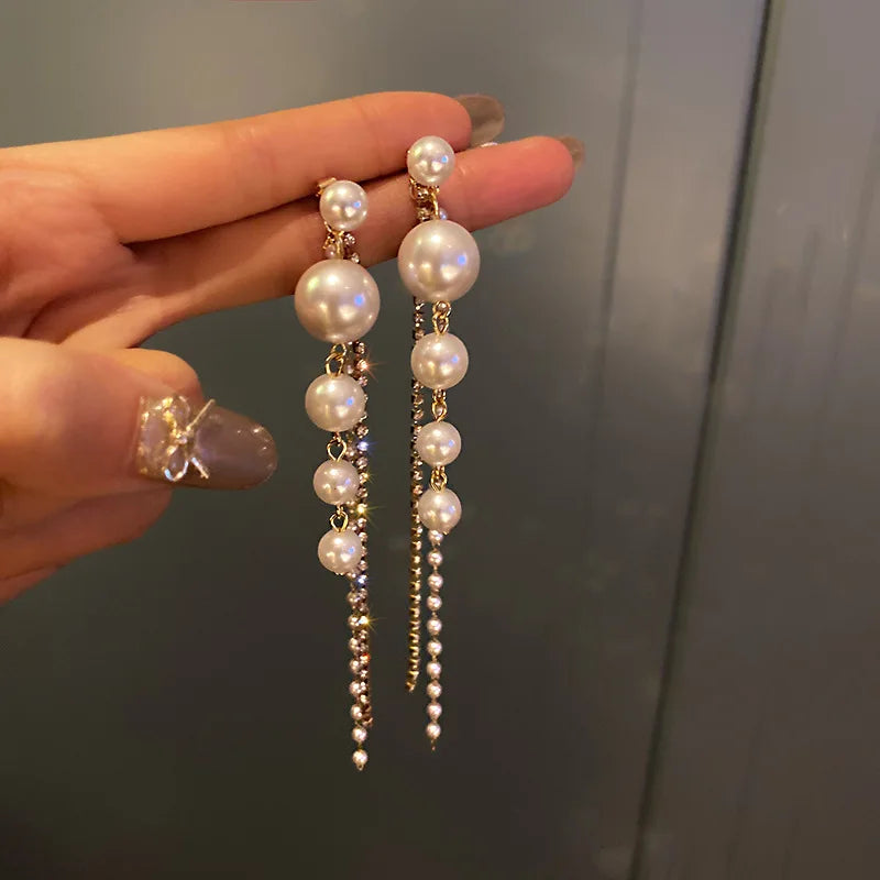 Elegant Long Pearl Tassel Earrings
