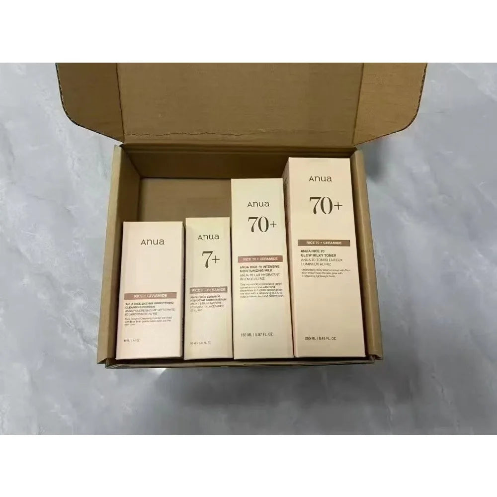 Anua Rice 70 Hydrating &amp; Whitening Skincare Set – Glow Milky Toner, Moisturizing Lotion &amp; 7 Hydration Serum