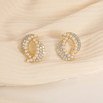 Elegant Double Moon Pearl Stud Earrings