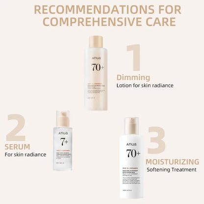 Anua Rice 70 Hydrating &amp; Whitening Skincare Set – Glow Milky Toner, Moisturizing Lotion &amp; 7 Hydration Serum