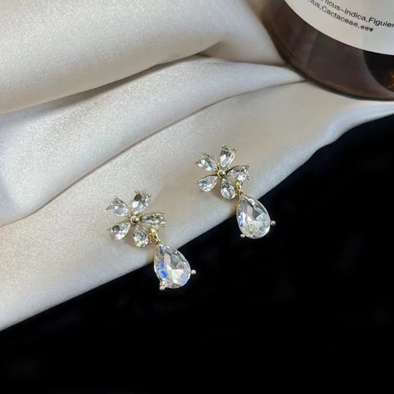 Luxury Crystal Blossom Drop Earrings for Party &amp; Wedding