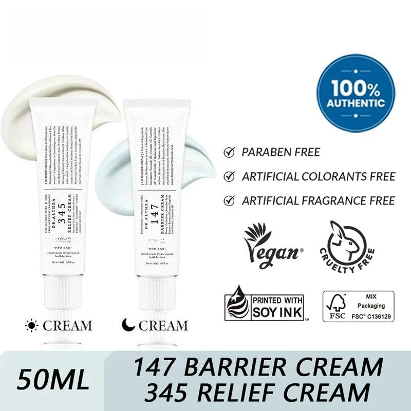 147 Barrier Cream &amp; 345 Relief Cream – Daily Facial Moisturizer for Skin Repair, Hydration &amp; Protection (50ml)