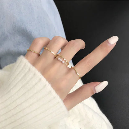 5-Piece Pearl &amp; Twist Ring Set for Women